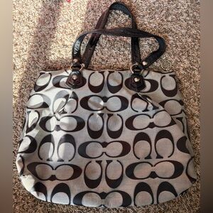 Poppy Coach Monogram Shoulder Bag - Black and Grey